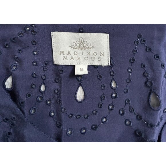 Madison Marcus Women's Eyelet Tunic Top 3/4 Sleeve Embroidered Silk Blue Medium - Picture 3 of 8
